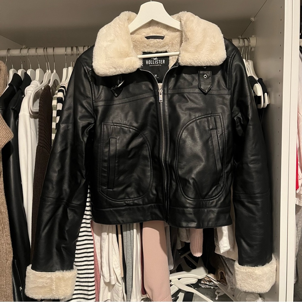 Hollister Women's Aviator Leather Jacket - Size Medium